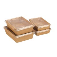 Boîte à salade jetable en papier kraft écologique avec couvercle transparent, qualité alimentaire, pour plats à emporter, préparation de repas, traiteur, fruits
