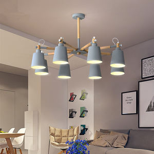 Lustre en <span class=keywords><strong>bois</strong></span> Macaron intérieur moderne nordique pour salon éclairage à <span class=keywords><strong>Suspension</strong></span> multitête taille de lampe moyenne à hauteur réglable - Product Image 2