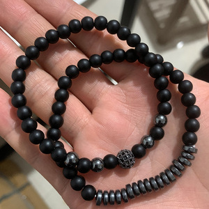 Microinset hecho a mano Zircon Beaded <span class=keywords><strong>Crown</strong></span> Bracelet New Natural Matte <span class=keywords><strong>Black</strong></span> Stone String Fashion Charm Bracelets - Product Image 6