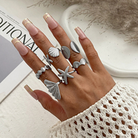 Nouvel ensemble de bagues d'été en métal INS, ajustables, à ouverture, avec motifs poisson, étoile de mer et coquillage, pour femmes, bijoux