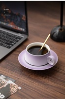 Ensemble tasse et soucoupe en céramique artisanale dégradée, style américain vintage et luxe léger, design rétro, coffret cadeau