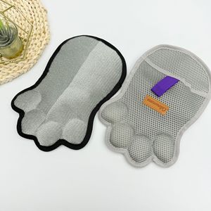 Guantes para cepillar mascotas, forma de pata de gato, tela gris, eliminación de pelo para perros medianos - Product Image 2