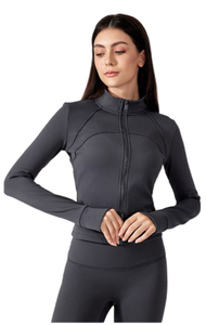 Chaqueta deportiva de gama alta para mujer, manga larga, a prueba de viento, con cremallera completa, abrigo para correr, Parte delantera transpirable, Top de Yoga, estampado sólido - Product Image 4