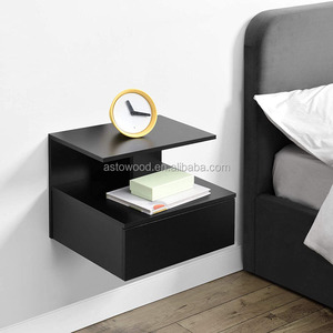 <span class=keywords><strong>Table</strong></span> de chevet murale convertible noire moderne avec 1 tiroir et étagères pour chambre à coucher ou mobilier d'appartement - Product Image 1