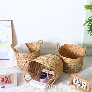 Cestas de Almacenamiento Redondas de Mimbre Tejido con Asas, Ecológicas, para Organización del Hogar, Lavandería y Almacenamiento de Ropa - Product Image 1