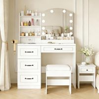 Ensemble coiffeuse blanche avec tiroirs, grand rangement, éclairage et station de charge
