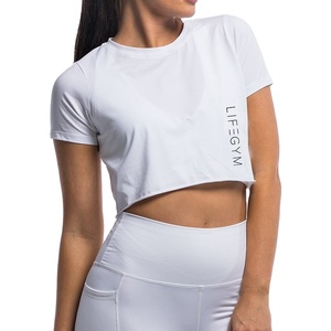 T-shirt d'été en coton Spandex, haut court, blanc, vente en gros - Product Image 1