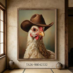 Juego de 3 Cuadros Decorativos Rústicos de Animales de Granja: Vaquero del Oeste, Gallina, Vaca Highland, Vaca Holstein, Decoración Divertida para Casa de Campo - Product Image 2