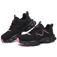 Nouvelles bottes de travail de sécurité personnalisables noires et roses, chaussures de sport et de randonnée avec semelle intermédiaire respirante en mesh, toutes saisons