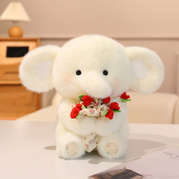 Peluche Éléphant Personnalisée Super Douce avec Remplissage en Coton PP Tenant un Bouquet de Roses Multicolore pour Cadeaux de la Saint-Valentin