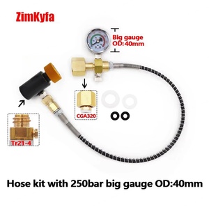 Estación de Recarga de CO2 Zimakyfa, Manómetro Radial/Axial de 250 Bares, Manguera de 50 cm, Kit de Adaptador de Latón Personalizable OEM, Negro/Dorado - Product Image 4