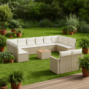Conjunto de Sofá de Jardín Beige de 13 Piezas, Muebles de Ratán para Exteriores con Cojines de Espuma de Alta Densidad, Diseño Contemporáneo Impermeable - Product Image 2