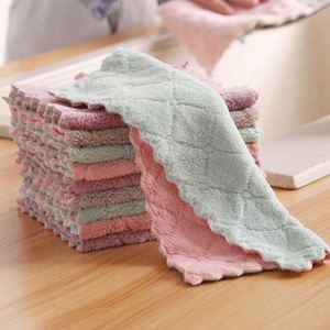 Serviette de cuisine absorbante en velours corail, non-adhésive, sans peluches, épaisse, en coton, pour la vaisselle et le nettoyage - Product Image 1