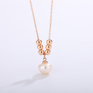 Vintage V-shape Rose Gold Metal Bead Natural Freshwater Pearl Drop Necklace Copper Jewelry Elegant Dangle <b>Choker</b> for Women - Product Image 4