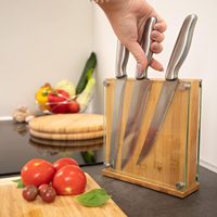 Support magnétique double face pour couteaux en bambou avec couvercle de protection en verre transparent pour comptoir de cuisine