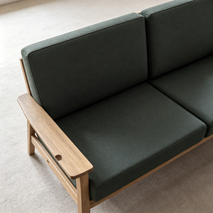 Sofá de Dos Plazas con Estructura de Madera de Nogal Oscuro Premium, Sofá Compacto de Tela Verde Oscuro de Estilo Minimalista Japonés - Product Image 6