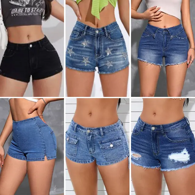 Summer all-new high waisted solid color denim shorts fashionable casual slim fit sexy women's summer denim shorts mixed shipment
