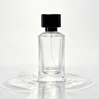Flacon de parfum en verre transparent épais rectangulaire de 100 ml, flacon de parfum vide avec bouchon noir, impression de logo personnalisée