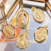 En gros 18k Plaqué Or Vierge Marie Diamant Médaille Charme Bijoux Religieux Chapelet Connecteur Making Kit Fournitures Laiton Principal