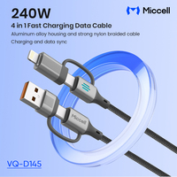Cable de Carga Multifuncional 4 en 1 Miccell, USB-C a USB-C, Cable USB-C con Efecto de Luz LED Trenzado para iPhone y Android, Carga y Sincronización de Datos