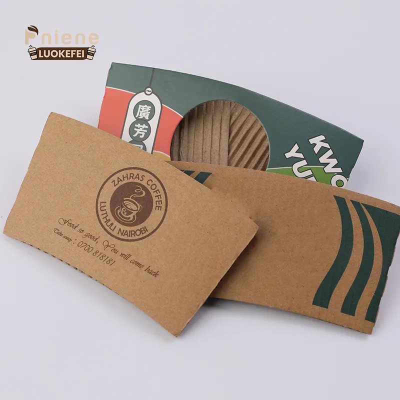 Custom Cup Sleeve Hot Cup Customized Logo Biodegradable Cardboard Kraft Paper Coffee Cup Holder Sleeves