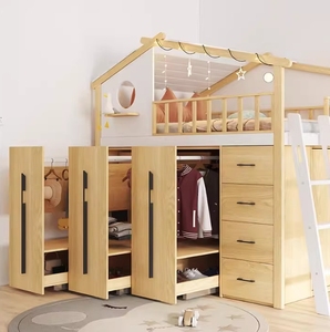 Lit cabane dans les arbres en bois massif personnalisé pour enfants avec armoire à fond épais Lit armoire de maison en bois de petite taille - Product Image 1