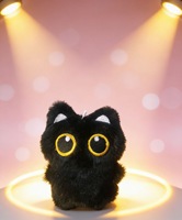 Porte-clés en peluche chat noir aux grandes yeux mignons, mini pendentif chat moelleux, décoration de sac, jouet en peluche anti-stress, cadeau