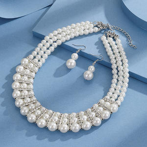 ชุดเครื่องประดับเจ้าสาวสำหรับผู้หญิง สร้อยคอมุกหลายชั้น & สร้อยคอไข่มุกเทียม ต่างหู สร้อยข้อมือ ของขวัญสำหรับสาวๆ - Product Image 3