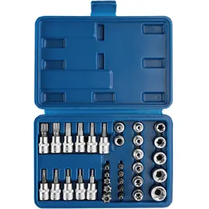 Juego de enchufes de 35 Uds. Juego de enchufes de brocas para reparación de automóviles 1/4 "3/8" 1/2 "unidad macho hembra Torx Torque Tork Star Bits juego de enchufes cromados herramienta