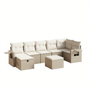 Ensemble de canapés de jardin blanc crème, meubles d'extérieur en rotin beige avec rangement, design contemporain - Product Image 1