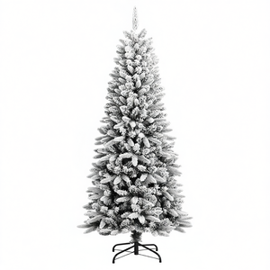 Sapin de Noël artificiel blanc de 2,10 m, en pin floqué, pour décoration intérieure, avec base, aspect réaliste, arbre de fête festif - Product Image 1