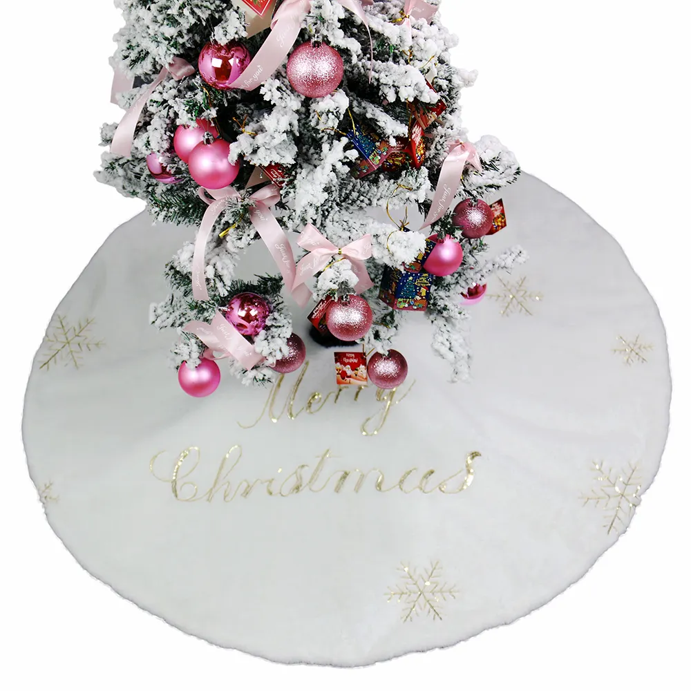 48 inches Double-layer Snowflakes Tree Mat Cover Sequins Merry Christmas Tree Skirt Plush Faux Fur