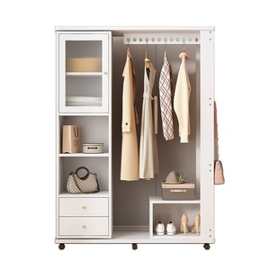 Perchero de madera maciza con estante de almacenamiento y espejo, perchero para dormitorio, organizador multifuncional, color nogal - Product Image 5