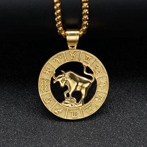 Gran oferta <span class=keywords><strong>pareja</strong></span> calidad hipoalergénica joyería de acero inoxidable Retro oro plata hueco signo del zodiaco alivio colgante collar - Product Image 6