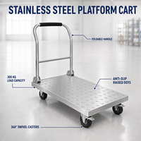 Chariot à plateforme commercial personnalisable en acier inoxydable SUS304 avec poignée pliable, capacité robuste, quatre roues silencieuses