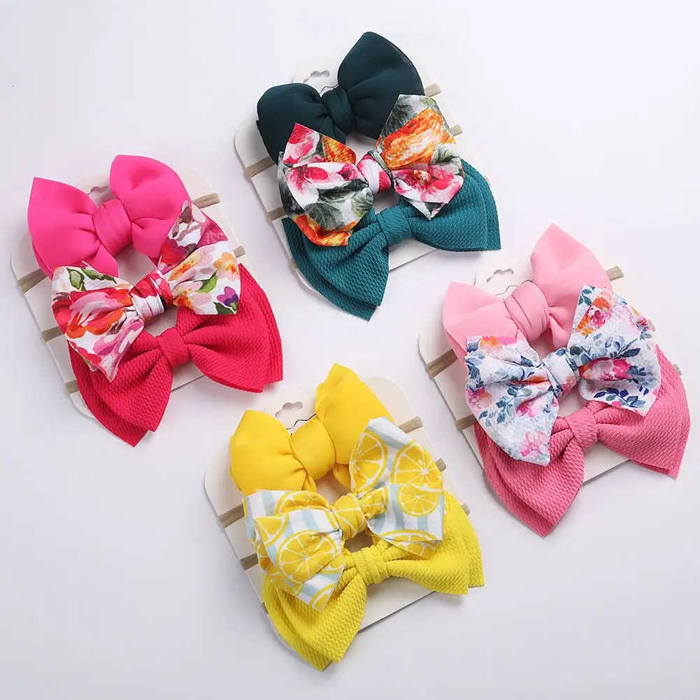 3-teiliges Set Blumen-Knotenbänder Babykopfband Nylon weiche Babykopfbänder für Mädchen elastisches Haarzubehör Prinzessinnenkopfband für Babys