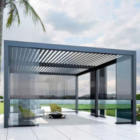 Pérgola de Aluminio de 4x6m con Puerta Corredera de Vidrio, Gazebo Bioclimático Motorizado para Jardín o Área de Piscina Grande