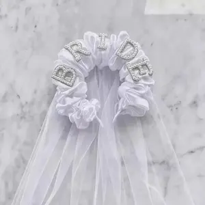Wholesale English Letters BRIDE Pleated Pearl Veil Wedding Bride Crown Hair Hoop Headband For Women Girl Bridal Party