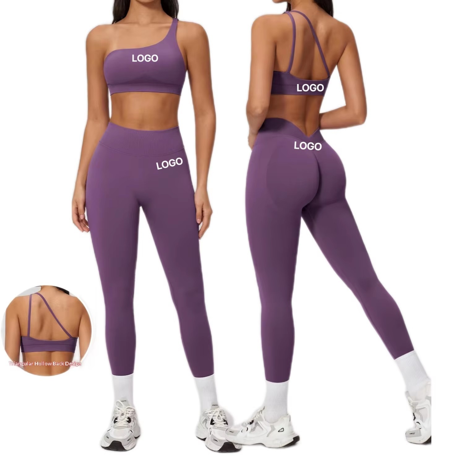 Breathable High Quality Women Seamless Sports Set Asymmetric Strap Outdoor Tight Yoga Bra High Waist Yoga Leggings Gym Fitness