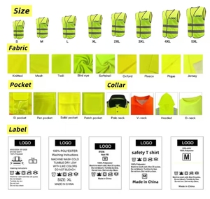 Chaleco de seguridad de poliéster de malla de punto sólido y 110gsm de alta visibilidad de 120GSM con tiras reflectantes y bolsillos para construcción - Product Image 5