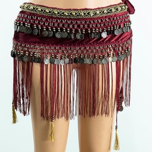 Dames danseuse du ventre tribal pays style ceinture gland hanche écharpe taille écharpe avec pompon pièces de monnaie - Product Image 5