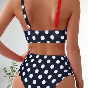 SZ454 Europe America Cross-Border New Arrival In-Stock Swimsuit Women's Sexy <strong>Revealing</strong> Back Polka-Dot Cross-Tie Thong <strong>Bikini</strong> - Product Image 2