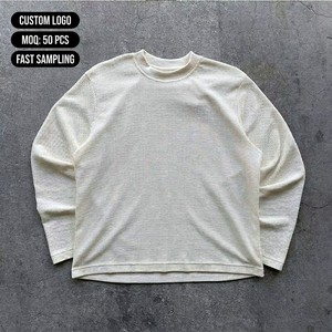 T-shirt <span class=keywords><strong>Termica</strong></span> <span class=keywords><strong>da</strong></span> <span class=keywords><strong>Uomo</strong></span> Premium Personalizzata in Cotone 100% Pesante, a Maniche Lunghe, Girocollo, Vestibilità Rilassata, con Spalle Cadenti, in Tessuto Waffle - Product Image 1