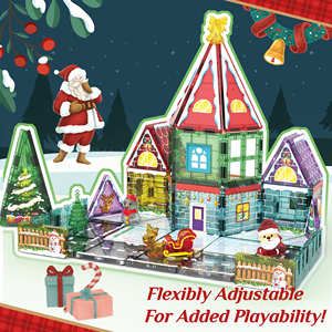 55 Piezas de Bloques de Construcción Magnéticos Navideños 3D, Azulejos Educativos de Seguridad para Niños, Juguetes de Azulejos Magnéticos Coloridos para Bebés - Product Image 4