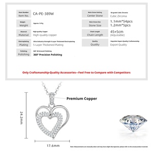 Compra al por Mayor de Joyería Ecológica de Cobre con Baño de Oro de 14k, Collar con Colgante de Doble Corazón con Micro Pavé de Circonitas, Regalo para Parejas - Product Image 2