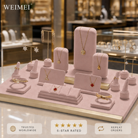 WEIMEI Présentoirs à bijoux en velours rose poudré et métal doré pour colliers, boucles d'oreilles, bracelets et bagues, pour boutiques et commerces de cadeaux