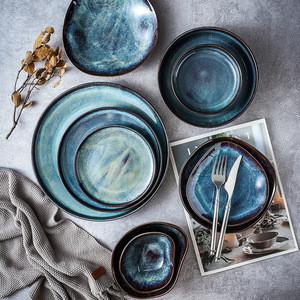 Juego de Platos y Tazones de Cerámica con Esmalte Reactivo Azul Nórdico, Formas Orgánicas Únicas, <span class=keywords><strong>Vajilla</strong></span> para Servir en la Cocina - Product Image 3