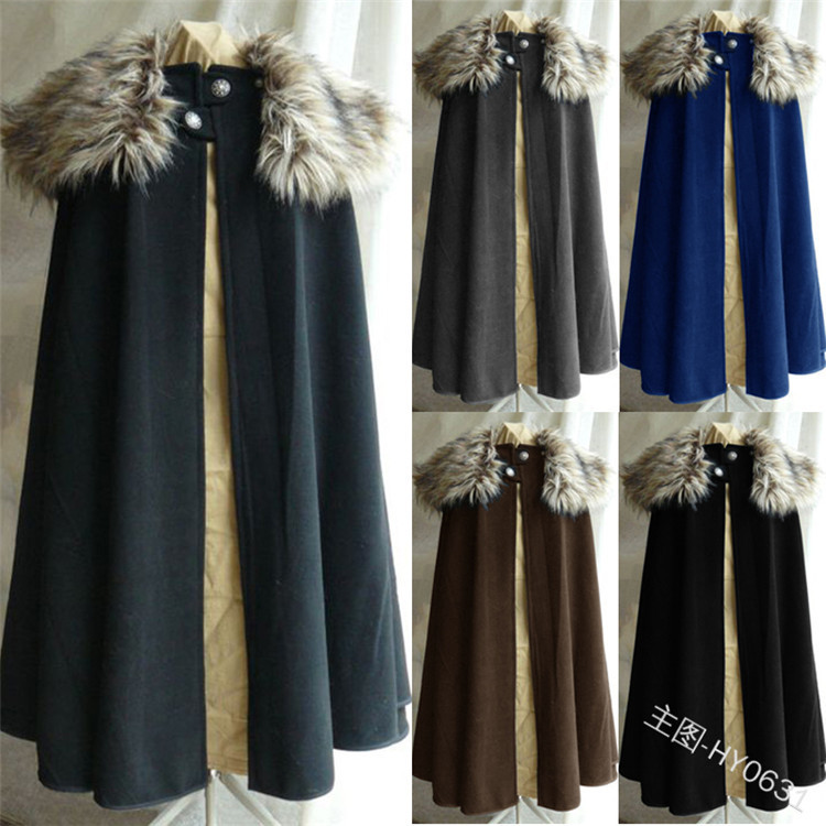 Ecowalson Wool Cloak With Fur Collar - Viking Renaissance Cape for Men,  Ideal Medieval Costume for Events and Cosplay