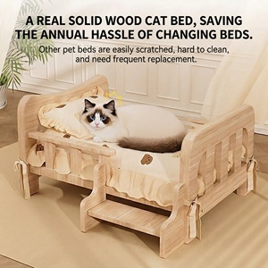 Cama para Perros y Gatos de Madera Maciza - Relleno de Esponja Resistente, Cómoda Cama Elevada Tipo Sofá para Todas las Estaciones, Muebles para Mascotas para Sala de Estar - Product Image 5