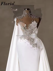 Robes de soirée sirène S0506F Aso Ebi avec cristaux et perles, pour bal de promo, fête, anniversaire, fiançailles, style arabe, épaules dénudées - Product Image 2